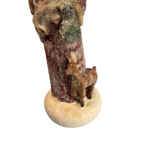 Vintage Santa Claus Figurine With Tree & Reindeer Glitter Finish 13" Tall Holida - Picture 4 of 8